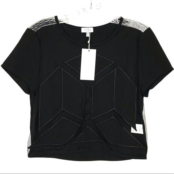 TOBI Geo Mesh Black Short Sleeve Crop Top … - Picture 1 of 6